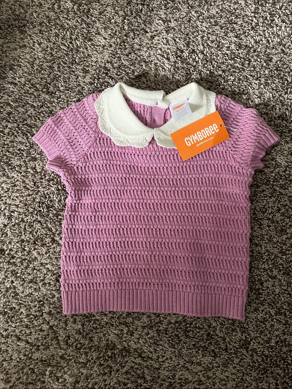 Gymboree Pink Knit Top with White Peter Pan Collar Size 12-18 Months